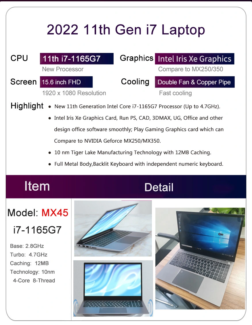 I7 Core 11th Gen Laptop Computer 16GB RAM 11 10th Generation 1tb SSD 8GB 15.6 Inch Intel Notebook Laptop I7